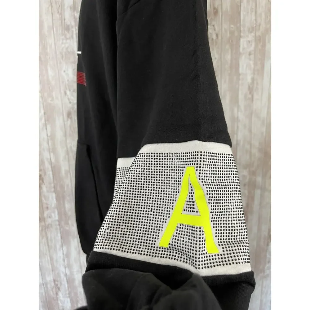 Los Angeles Fitch Hoodie Mens Medium Beaded Black Sweatshirt Oversized N151